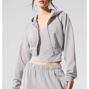 EUC ALO Yoga Washed Sweet Escape Zip Up Hoodie Grey Sky Wash M